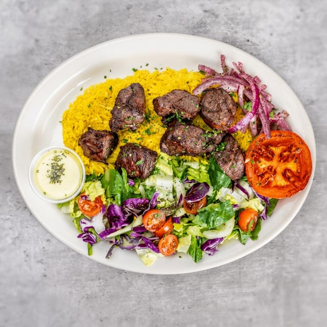 Lamb Shish Kabob Plate.