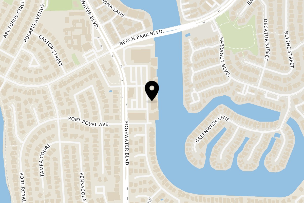 Map showing the location of Waterfront Pizza on 969 Edgewater Blvd D in Foster City